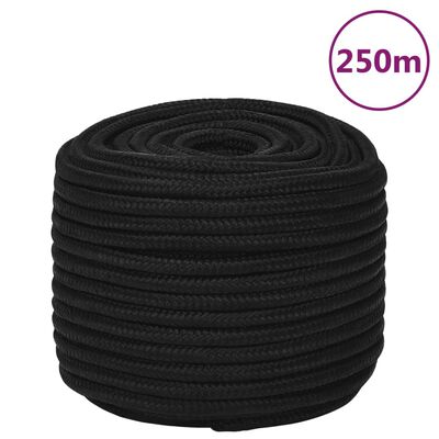 vidaXL Corda de trabalho 12 mm 250 m poliéster preto