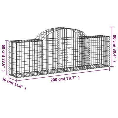 vidaXL Cestos gabião arqueados 13pcs 200x30x60/80 cm ferro galvanizado