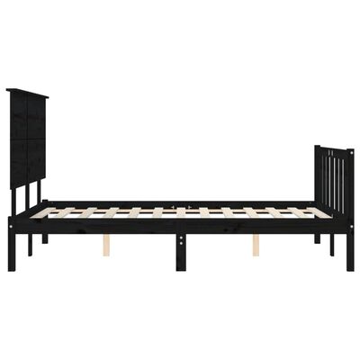 vidaXL Estrutura de cama com cabeceira 140x200 cm madeira maciça preto