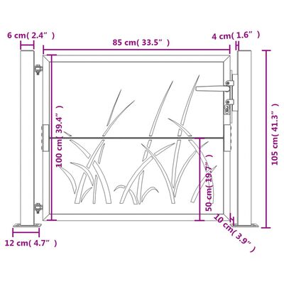 vidaXL Portão de jardim 105x105 cm aço design erva antracite