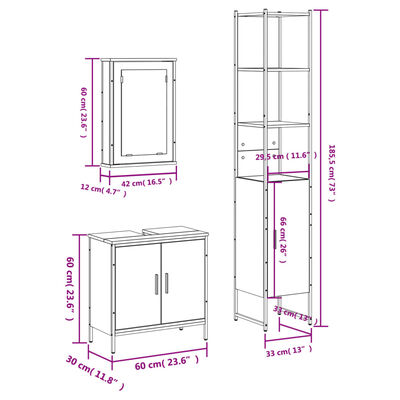 vidaXL 3 pcs Conjunto móveis casa de banho madeira proc. cinza sonoma