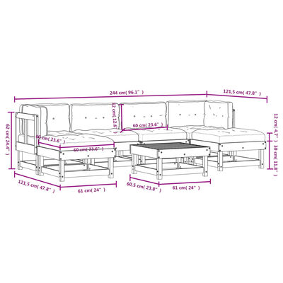 vidaXL 7 pcs conjunto lounge de jardim com almofadões douglas maciça