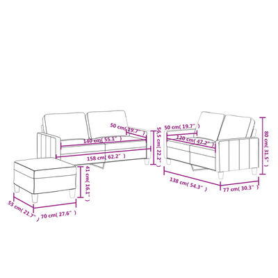 vidaXL 3 pcs conjunto de sofás c/ almofadões couro artificial cinzento