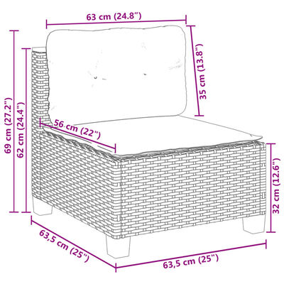 vidaXL 9 pcs conjunto sofás p/ jardim com almofadões vime PE cinzento