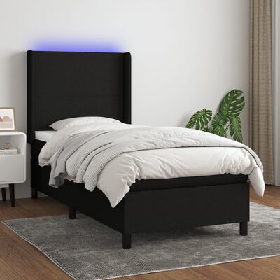 vidaXL Cama box spring c/ colchão e LED 90x190 cm tecido preto