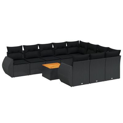 vidaXL 11 pcs conjunto sofás de jardim c/ almofadões vime PE preto