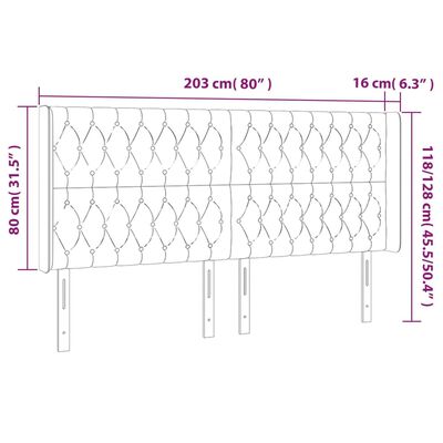 vidaXL Cabeceira cama c/ abas veludo 203x16x118/128 cm rosa