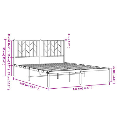 vidaXL Estrutura de cama com cabeceira 140x200 cm metal preto