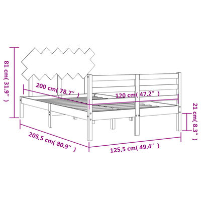 vidaXL Estrutura de cama com cabeceira 120x200cm madeira maciçao preto