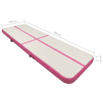 vidaXL Colchão de ginástica insuflável c/ bomba 300x100x15 cm PVC rosa