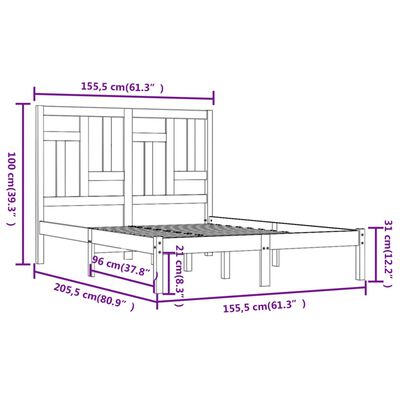 vidaXL Estrutura de cama king 150x200 cm pinho maciço branco