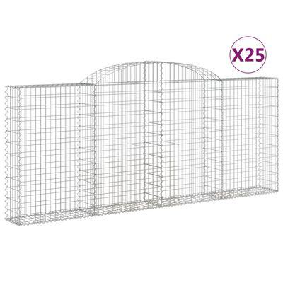 vidaXL Cestos gabião arqueados 25 pcs 300x30x120/140 ferro galvanizado