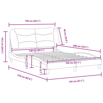 vidaXL Estrutura de cama c/ luzes LED 140x200 cm tecido cinzento-claro