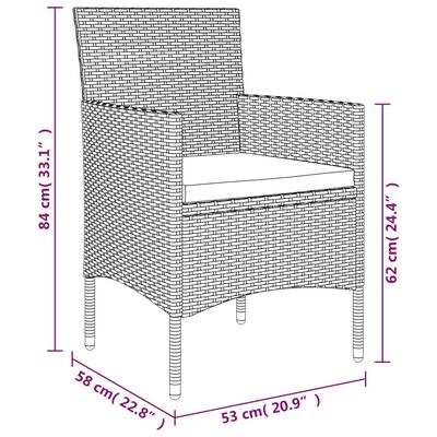 vidaXL 5 pcs conjunto de jantar p/ jardim c/ almofadões preto