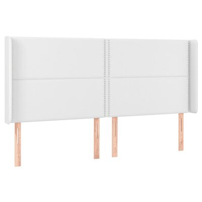 vidaXL Cabeceira cama c/ LED couro artificial 183x16x118/128 cm branco