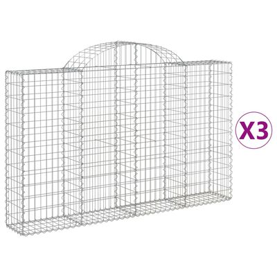 vidaXL Cestos gabião arqueados 3pcs 200x30x120/140cm ferro galvanizado