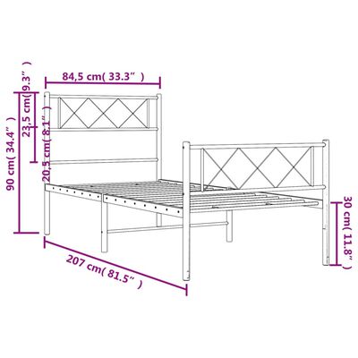 vidaXL Estrutura de cama com cabeceira e pés 80x200 cm metal branco