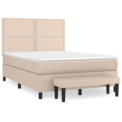 vidaXL Cama com molas/colchão 140x190 cm couro artificial cappuccino