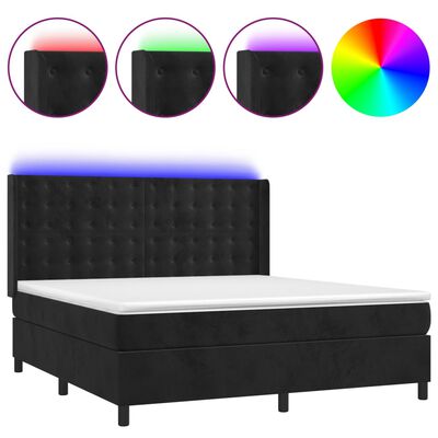 vidaXL Cama box spring c/ colchão/LED 160x200 cm veludo preto