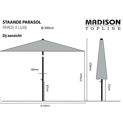 Madison Guarda-sol de jardim Paros II Luxe 300 cm cru