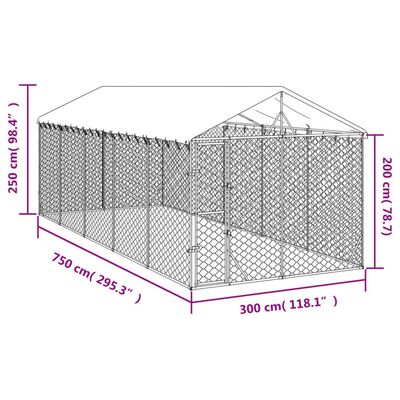 vidaXL Canil de exterior com teto 3x7,5x2,5 m aço galvanizado prateado