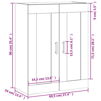 vidaXL Armário de parede 69,5x34x90 cm derivados de madeira branco