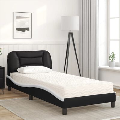 vidaXL Cama com colchão 80x200 cm couro artificial preto e branco