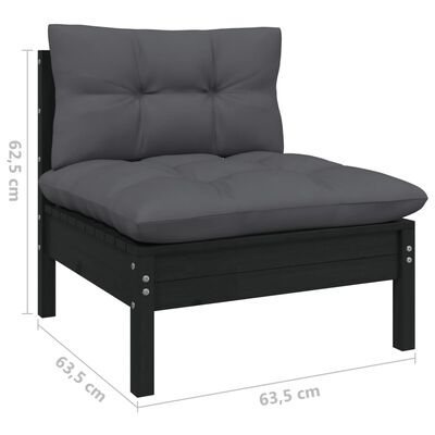 vidaXL 8 pcs conjunto lounge jardim c/ almofadões pinho maciço preto