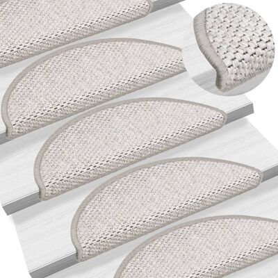 vidaXL Tapetes escada adesivos aspeto sisal 15 pcs 56x17x3cm platinado