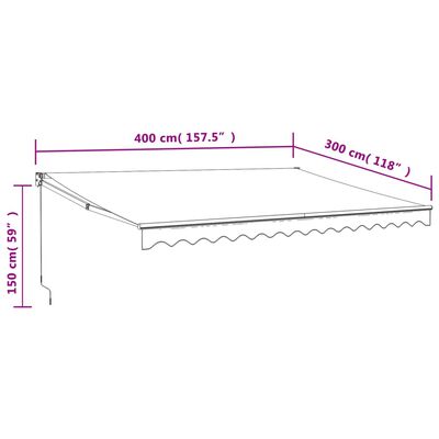 vidaXL Toldo retrátil 4x3 m tecido e alumínio cor creme