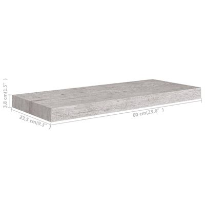 vidaXL Prateleira de parede suspensa 60x23,5x3,8 cm MDF cinza cimento