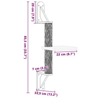 vidaXL Árvore de parede para gatos c/ poste arranhador 85,5 cm creme