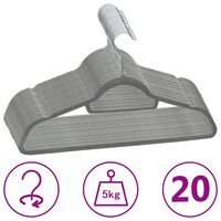 vidaXL 20 pcs conjunto de cabides antiderrapantes veludo cinzento