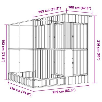 vidaXL Aviário com extensão 209x203x216 cm aço prateado