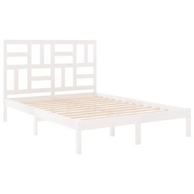 vidaXL Estrutura de cama casal 135x190 cm madeira maciça branco