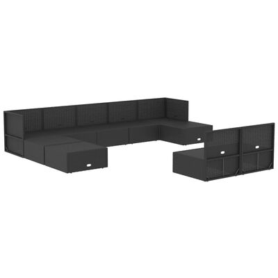 vidaXL 10 pcs conjunto lounge de jardim c/ almofadões vime PE preto