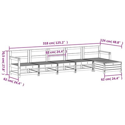 vidaXL 6 pcs conjunto sofás de jardim madeira de pinho maciça branco