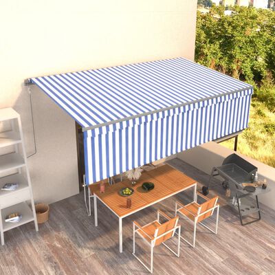 vidaXL Toldo retrátil automático com estore 5x3 m azul e branco