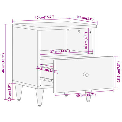 vidaXL Mesas de cabeceira 2 pcs 40x33x46 cm madeira mangueira maciça