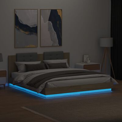 vidaXL Estrutura cama c/ cabeceira/luzes LED 180x200cm carvalho sonoma