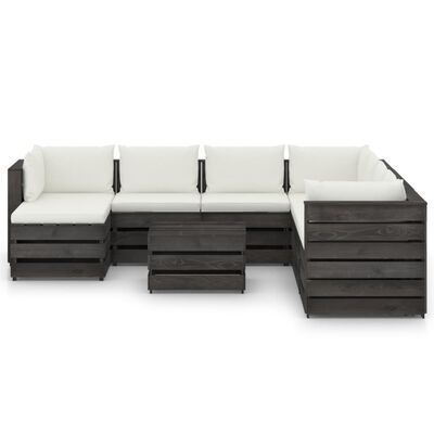 vidaXL 9 pcs conj. lounge jardim c/ almofadões madeira impreg. cinza