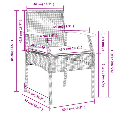 vidaXL Cadeiras de jardim com almofadões 2 pcs vime PE/acácia cinzento