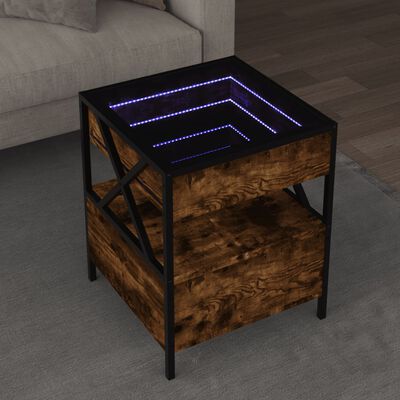 vidaXL Mesa de centro luzes LED Infinity 40x40x51 cm carvalho fumado