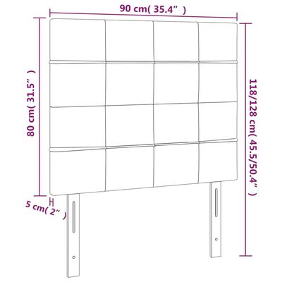 vidaXL Cabeceira cama c/ luzes LED veludo 90x5x118/128cm cinza-claro