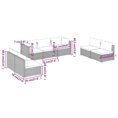 vidaXL 7 pcs conjunto lounge de jardim c/ almofadões vime PE preto