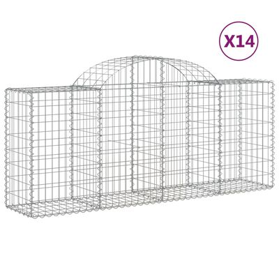 vidaXL Cestos gabião arqueados 14pcs 200x50x80/100cm ferro galvanizado