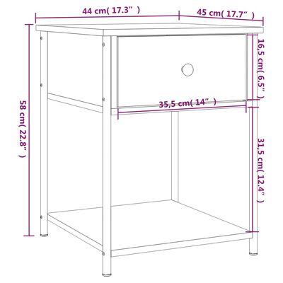 vidaXL Mesa de cabeceira 44x45x58 cm derivados madeira carvalho fumado