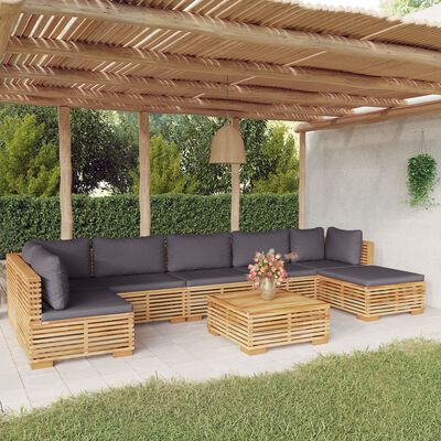 vidaXL 8 pcs conjunto lounge jardim c/ almofadões madeira teca maciça