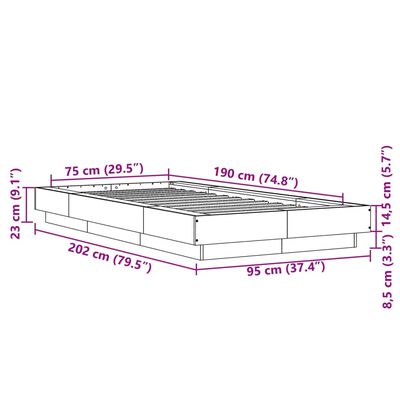 vidaXL Estrutura cama c/ luzes LED derivados madeira carvalho sonoma