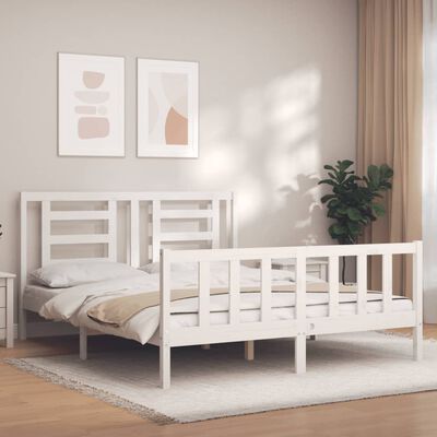 vidaXL Estrutura de cama King Size com cabeceira madeira maciça branco